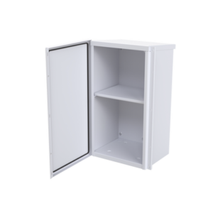 Gabinete Acero Galv. para 2 Baterías PL110D12  (400 x 730 x 300mm). Puerta Sin Ventilación. Acc. para piso o poste No incluidos.